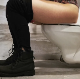 A woman is viewed from the hips down as she farts and shits while sitting on a toilet. Hard plops are clearly heard, followed by pissing. No face or product is seen. Presented in 720P HD. About 5 minutes.
